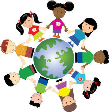 kids around globe , united togather from different nationalities and places