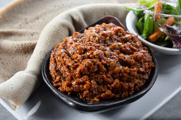 A view of a bowl of misir wat.