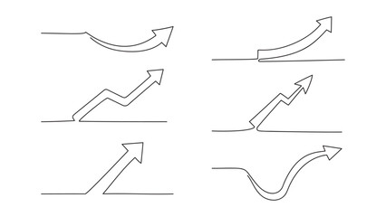 Continuous line drawing, growth arrows set. Business concept.Vector illustration