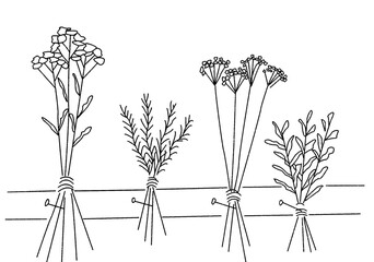 Flower bunches line drawings 