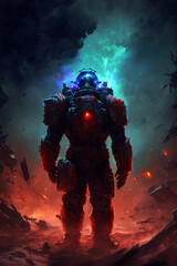 Fototapeta premium Astronaut exploring a ruined world. Created with Generative AI.