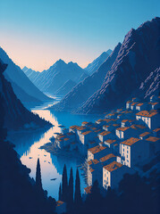 Montenegro old town landscape. AI generated illustration
