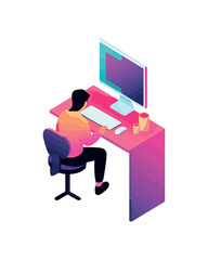 Business people sitting at desks using computers