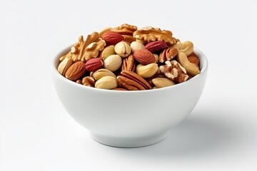 Obraz na płótnie Canvas Nut, bowl of mixed healthy seed white background (Ai generated)