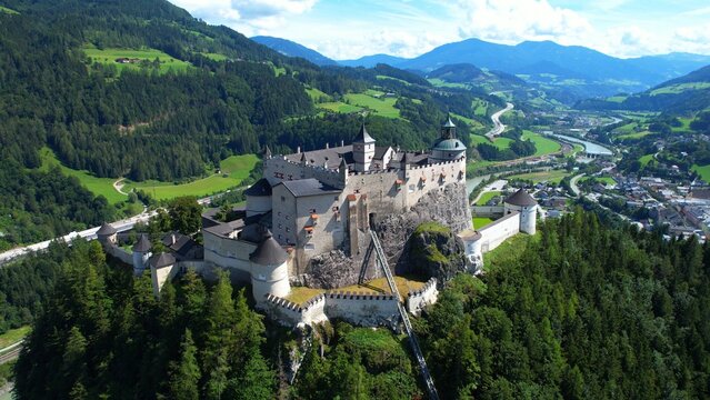 View of Hohenwerfen Castle - Austria - 4k drone footage