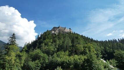 Hohenwerfen Castle - Austria - Impressive aerial view of the castle in the Salzach Valley - obrazy, fototapety, plakaty