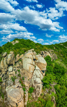 Aerial view over Rock "lion head" in the reserve Ropotamo. Bulgaria.	

