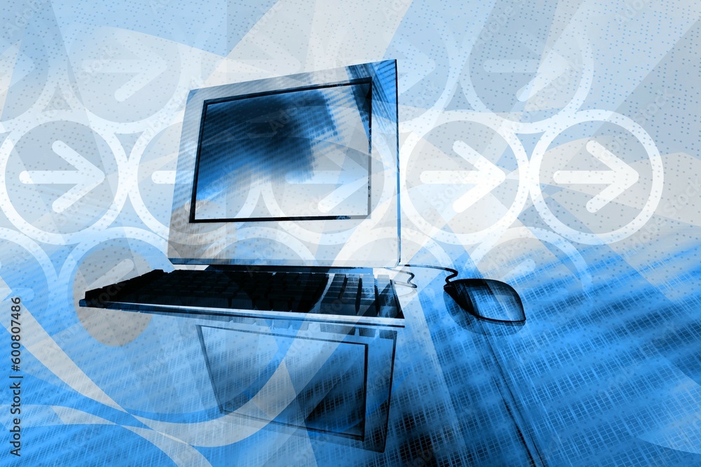 Poster 3d render illustration of desktop computer - technology concept