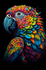 Obraz premium A colorful parrot on a black background. Generative AI