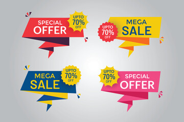 Mega sale banner, special offer, Up to 70% off, colorfull Website sticker on a gray abstract background. vector eps 10