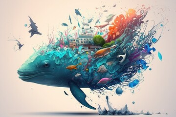 Whale underwater with sea life concept