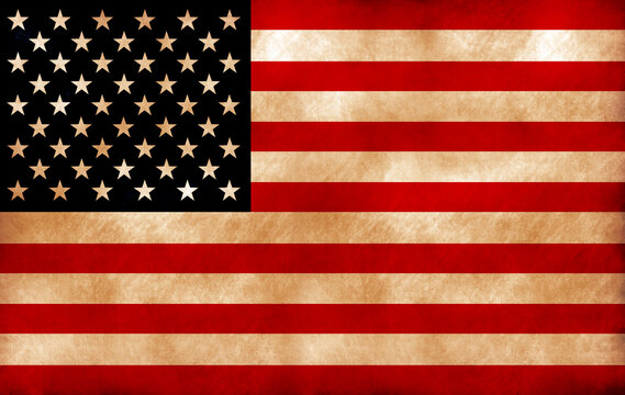 Computer designed highly detailed grunge style  illustration of waving  USA flag