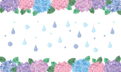 紫陽花と雨のイラスト背景素材