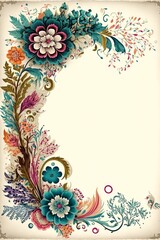 Bohemian frame with flowers, generative ai