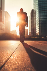 Businessman foot is walking in a modern city street for modern career concept, Generative AI - 600808840