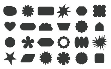Black silhouette isolated kids assorted empty random shapes labels and emblems set design elements on white background