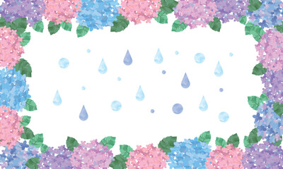 紫陽花と雨のイラスト背景素材