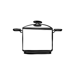 Vector sketch hand drawn pan silhouette, doodle art with black lines