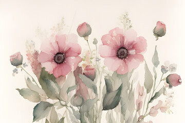 watercolor background with flowers, generative ai