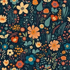 Beautiful elegant flower seamless pattern, created with generative AI