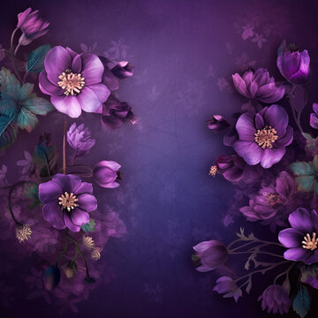 Generative AI: background with purple flowers and leaves