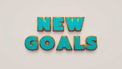 New goals. Words in capital letters, yellow metallic shiny. New goals, change, business motivational, to do list, chance, inspiration, new plans and mindset change.  3D illustration