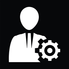 account settings symbol. user with gearwheel icon vector, solid logo illustration, pictogram isolated on black