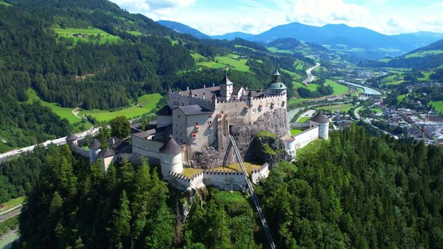 Flight around Hohenwerfen Castle - Austria - 4k drone footage