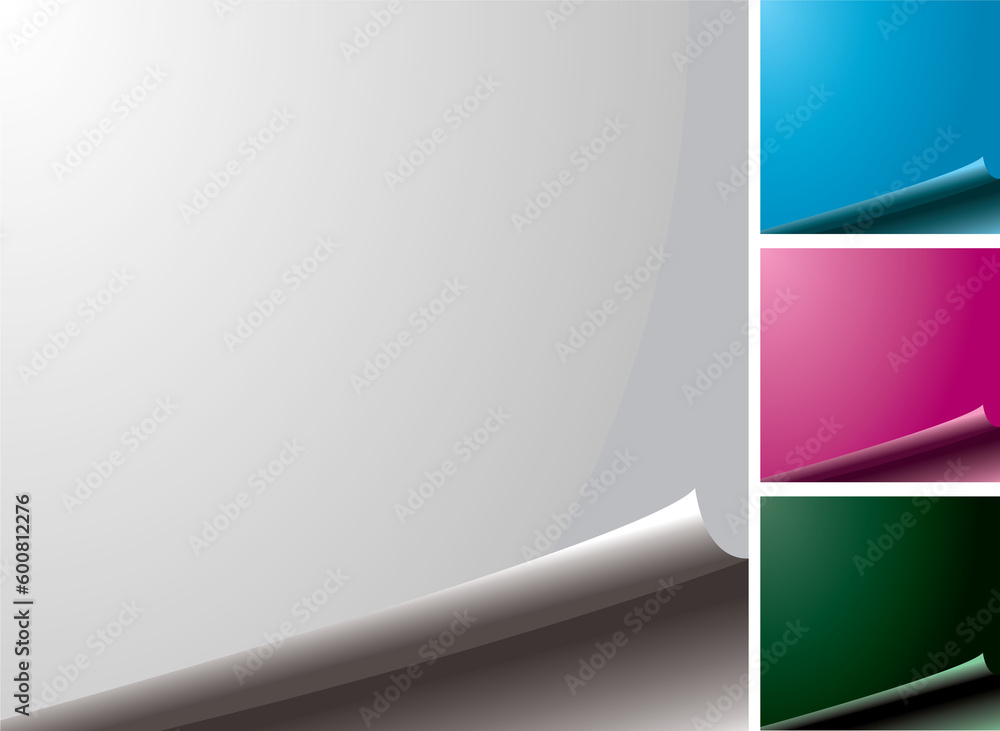Poster four color variations of a blank page with the edge curl
