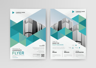 Blue annual report brochure flyer design template. Cover, presentation, geometric background for business, magazines, poster, booklet, banners. Layout in A4 size. Front and back Easily editable.  - obrazy, fototapety, plakaty