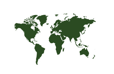 Green map of the world on the transparent background. png file
