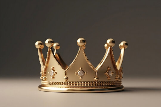 Jewerly golden crown with diamonds for king or queen, prince or princess. Unique treasure on nice light and cozy background for museum or personal collection. Generative AI Technology