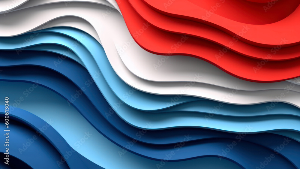 Poster blue, white, red paper cut background with multi layers 3d effect and copy space generative ai