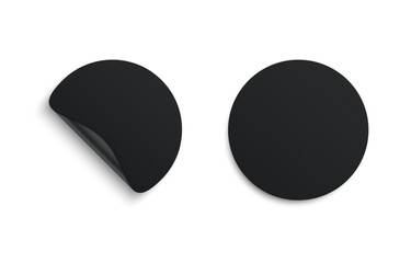 Black realistic adhesive stickers tag. Round and curved edge peel fold set. Blank templates of a price tags. Template design for advertising campaign in retail, sale promo marketing. 3d vector