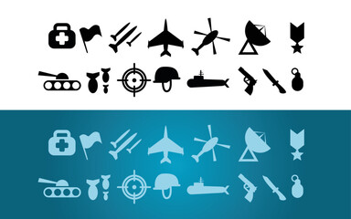 Fototapeta icônes de gèrre de plusiuers symbole en forme simplifié de logos des armées et outils de defence obraz