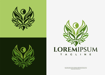 Abstract green leaf human logo design