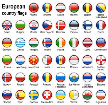 shiny web buttons with european contry flags