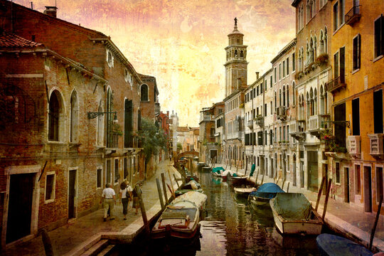 Artistic work of my own in retro style - Postcard from Italy. - Venice.