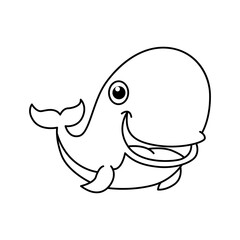 Naklejka na ściany i meble Funny whale cartoon characters vector illustration. For kids coloring book.