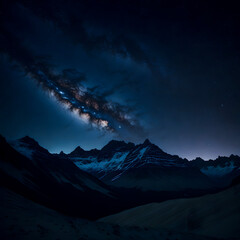 Fototapeta na wymiar mountains night scene, galaxy in background