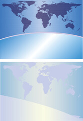 Two abstract backgrounds in blue tones with the continent outlines
