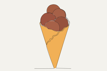A chocolate ice cream cone. World chocolate day one-line drawing