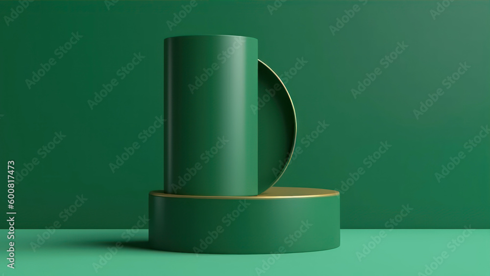 Poster green cylinder minimal podium pedestal product display platform for product placement background 3d 