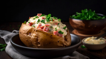 Obraz na płótnie Canvas Baked potato with sour cream. Generative AI 
