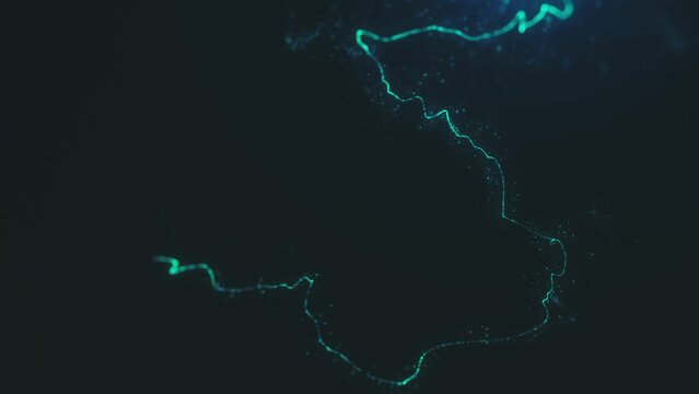 3d Glowing Distorted Light String/ 4k animation of an abstract 3d glowing light filament slowly snaking on a distorted path with ambien occlusion and depth of field