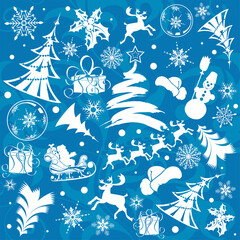 Christmas background with Santa, snowman, snowflakes, element for design, vector illustration