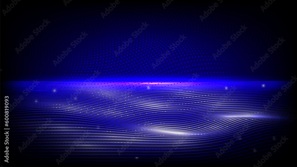 Poster illustration vector abstract wave motion pattern and dynamic mesh line on a dark blue background, bl
