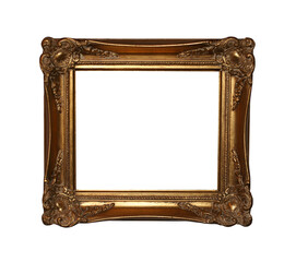 Large vintage golden frame isolated on white with clipping path for easy masking.