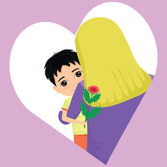 cute boy buying roses for his mother on mothers day