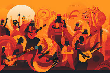 Concert festival party poster banner card template illustration. World Music Day concept